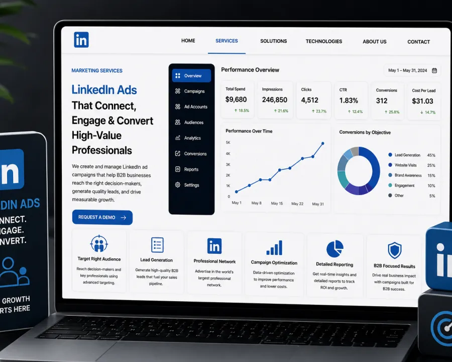 Professional B2B lead generation via LinkedIn ads.